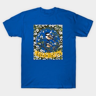 Massachusetts Black-capped Chickadee Bird And Mayflowers T-Shirt